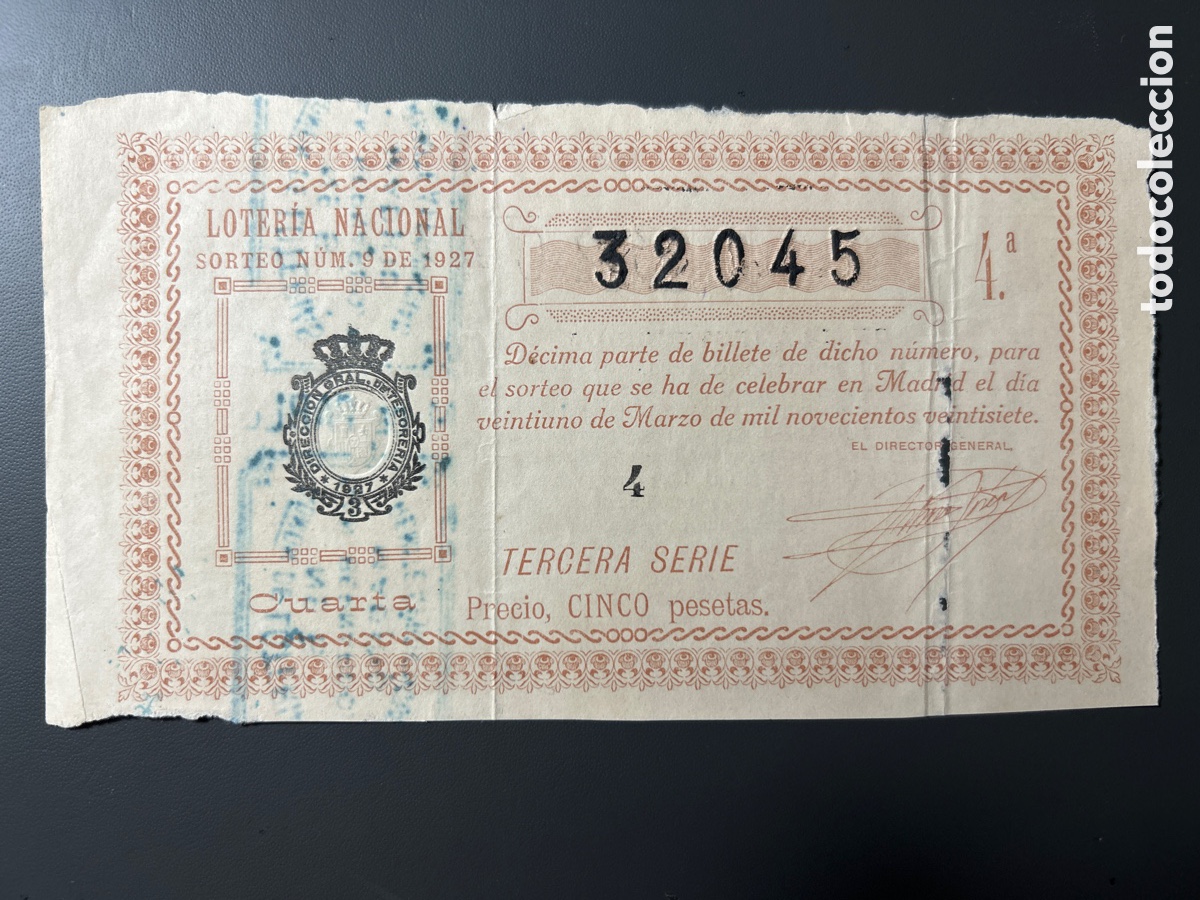 Cupones ONCE: Loteria A&ntilde;o 1927 Sorteo 9 - Foto 1