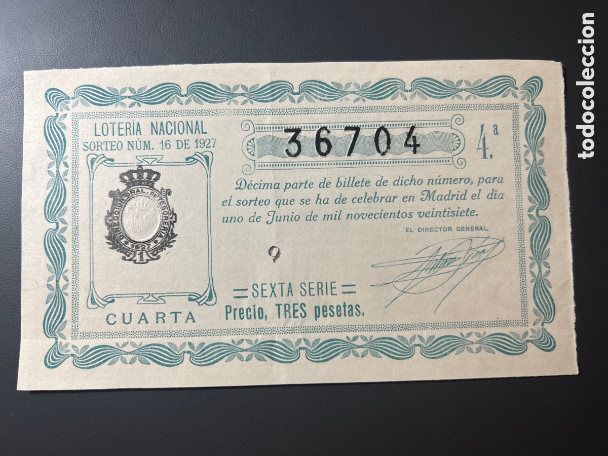 Cupones ONCE: Loteria A&ntilde;o 1927 Sorteo 16 - Foto 1
