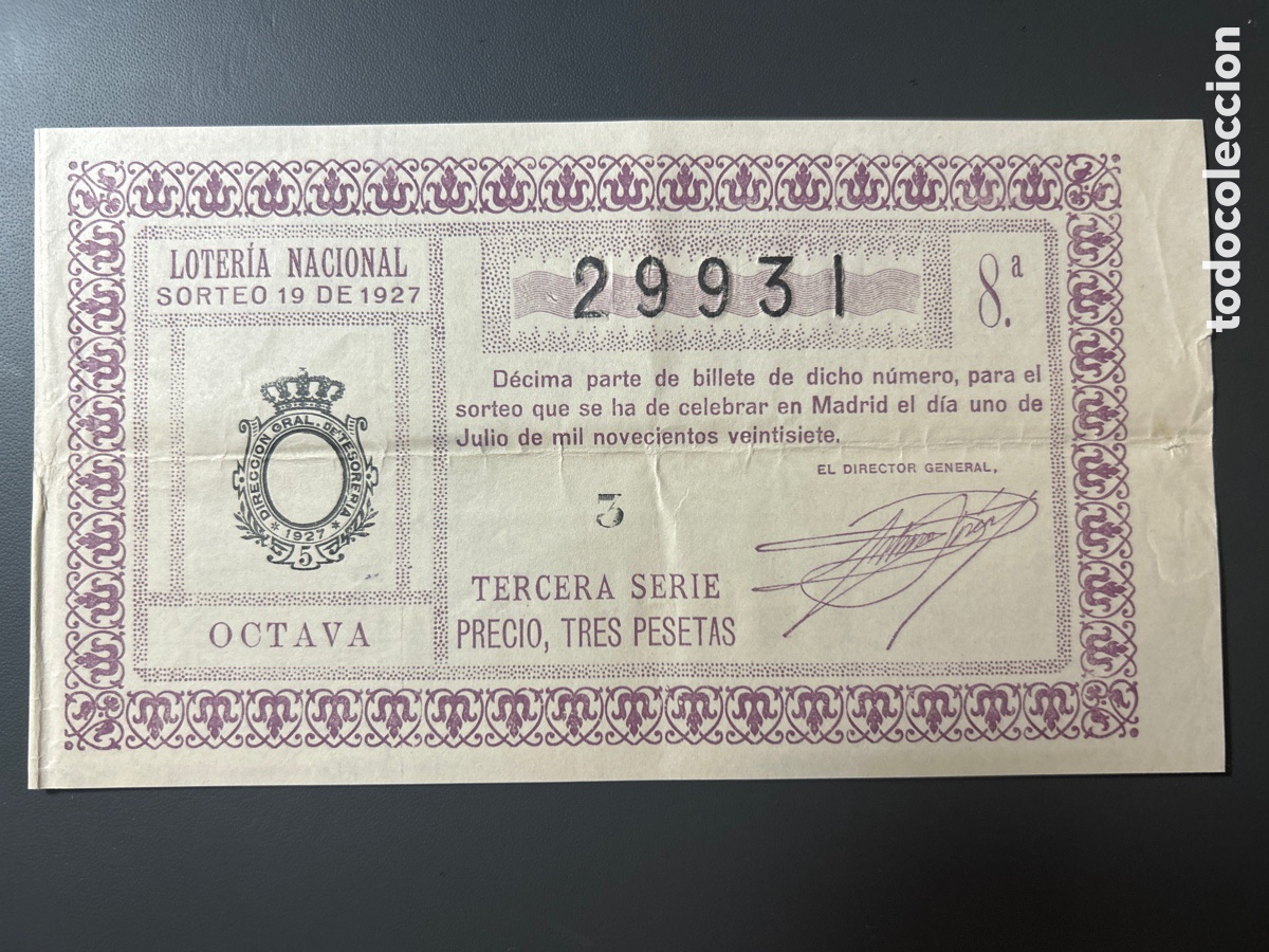 Cupones ONCE: Loteria A&ntilde;o 1927 Sorteo 19 - Foto 1