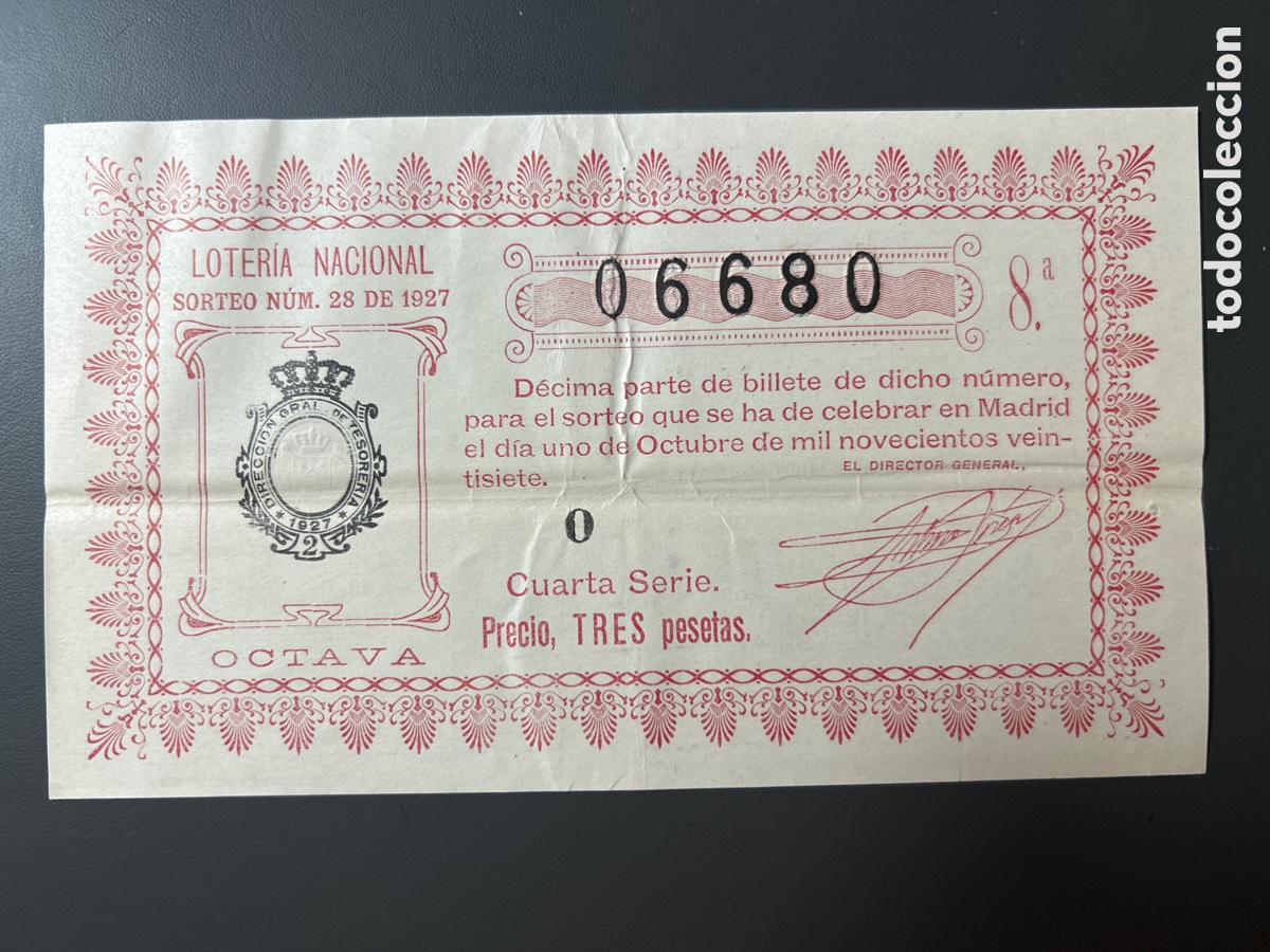 Cupones ONCE: Loteria A&ntilde;o 1927 Sorteo 28 - Foto 1