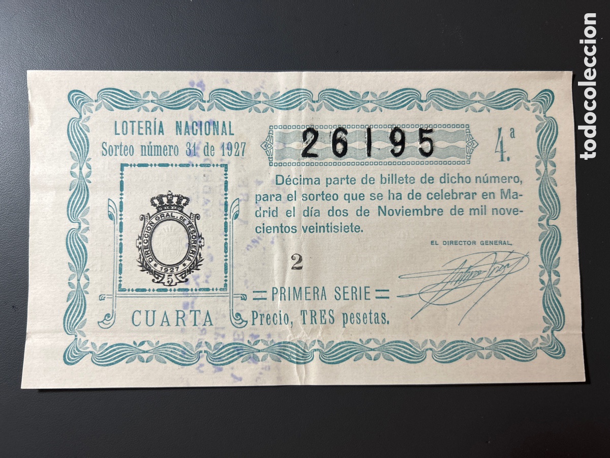 Cupones ONCE: Loteria A&ntilde;o 1927 Sorteo 31 - Foto 1