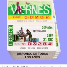 Cupones ONCE: 1987 - CUPONES DE LA ONCE / AÑO COMPLETO INCLUIDO LOS SORTEOS ESPECIALES / BUENA CALIDAD