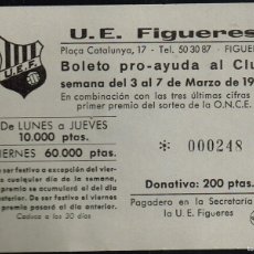 Cupones ONCE: 1986 U.E. FIGUERES BOLETO 000248 PRO-AYUDA AL CLUB COMBINA CON TRES ÚLTIMAS CIFRAS DE O.N.C.E.