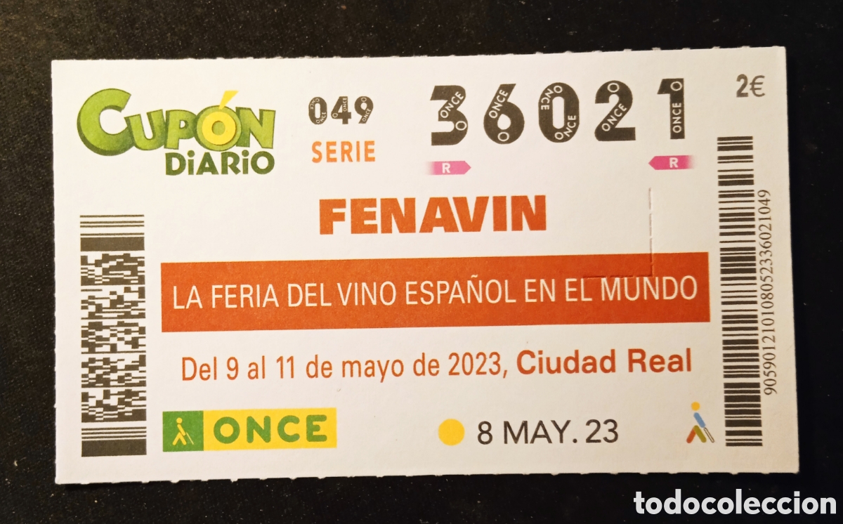 Cupones ONCE: N&deg; 36021 (8/MAYO/2023)-CIUDAD REAL