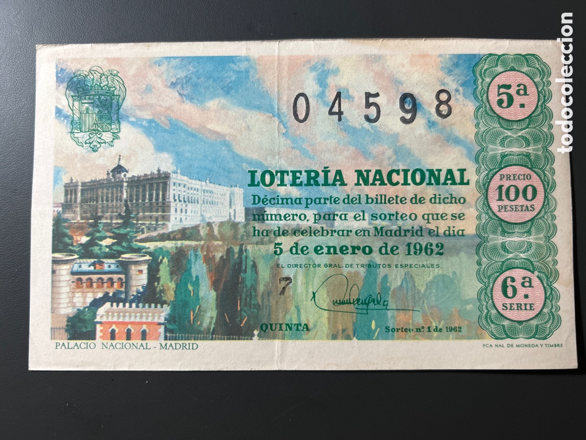 Cupones ONCE: Loteria A&ntilde;o 1962 Sorteo 1 - Foto 1