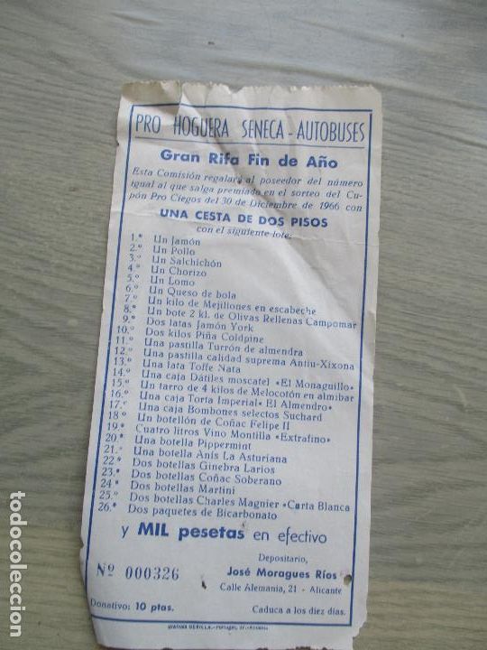 Cupones ONCE: RIFA DE: PRO HOGUERA SENECA AUTOBUSES-1966 - Foto 1