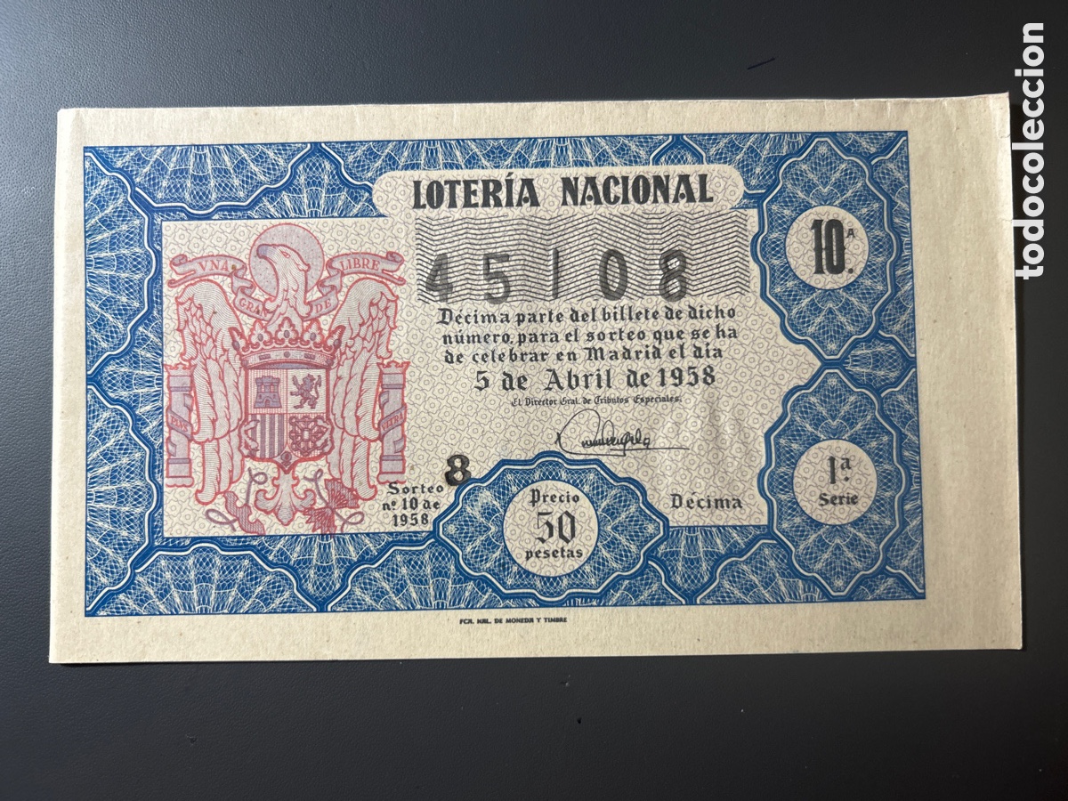 Cupones ONCE: Loteria A&ntilde;o 1958 Sorteo 10 - Foto 1