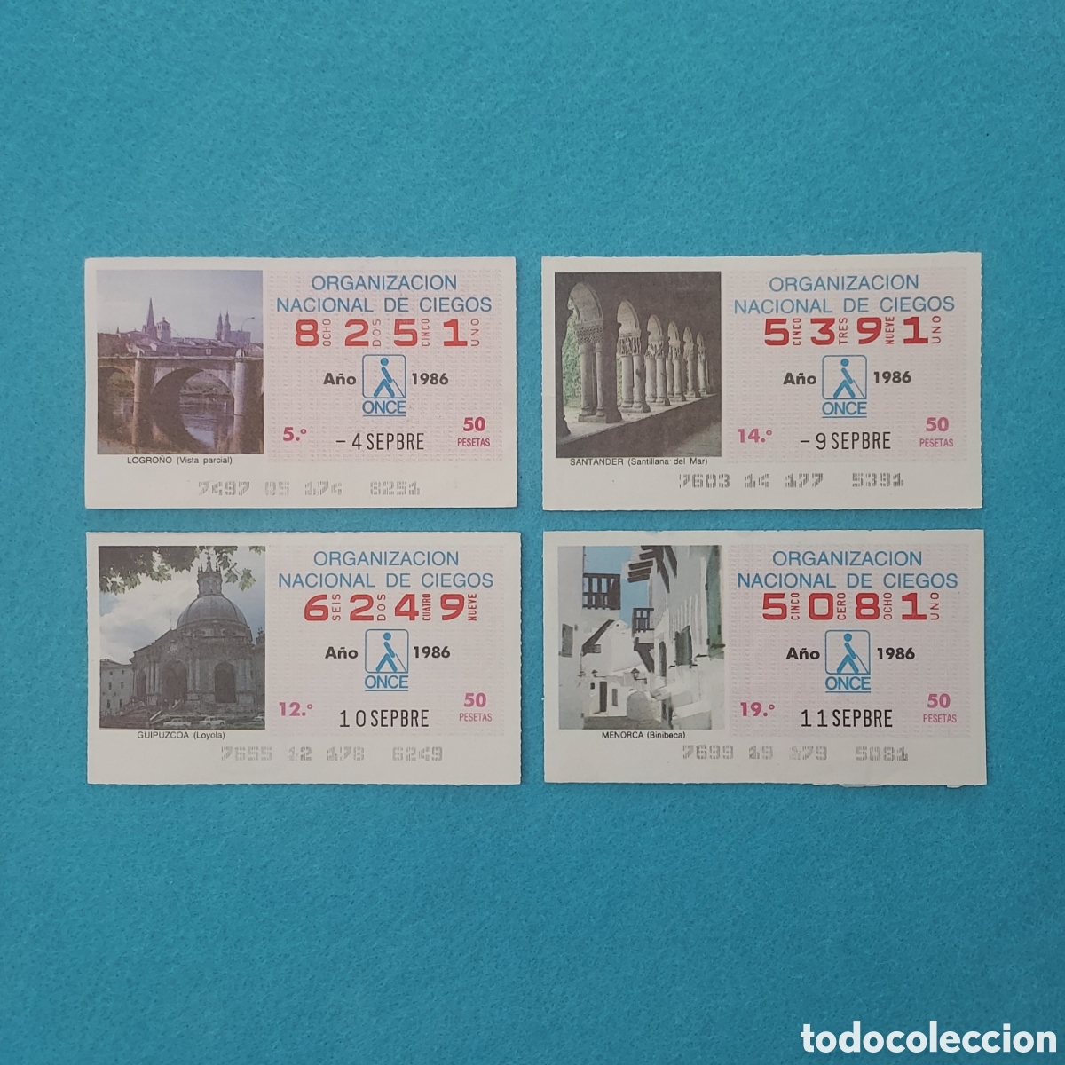 Cupones ONCE: 4 CUPONES DE LA ONCE (EDIFICIOS) A&Ntilde;O 1986 MES SEPTIEMBRE LOS DE LA FOTO - Foto 1