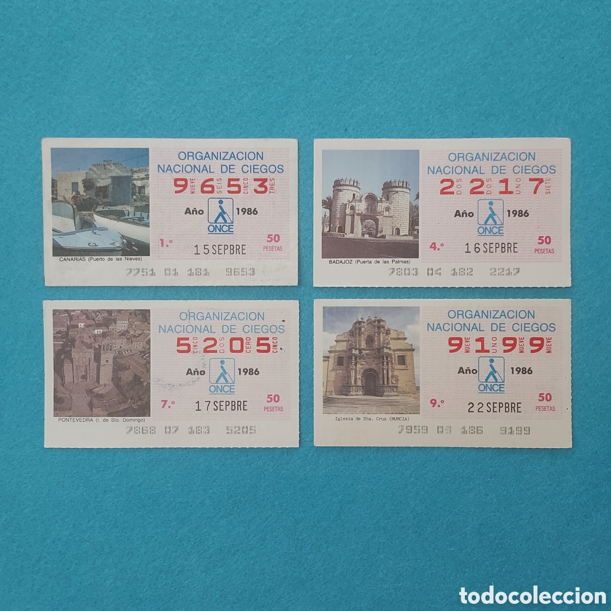 Cupones ONCE: 4 CUPONES DE LA ONCE (EDIFICIOS) A&Ntilde;O 1986 MES SEPTIEMBRE LOS DE LA FOTO - Foto 1