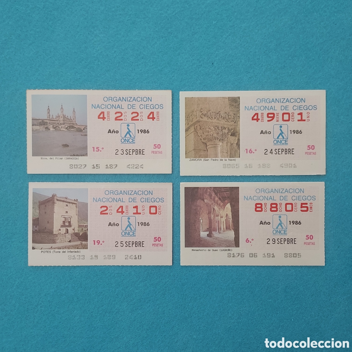 Cupones ONCE: 4 CUPONES DE LA ONCE (EDIFICIOS) A&Ntilde;O 1986 MES SEPTIEMBRE LOS DE LA FOTO - Foto 1
