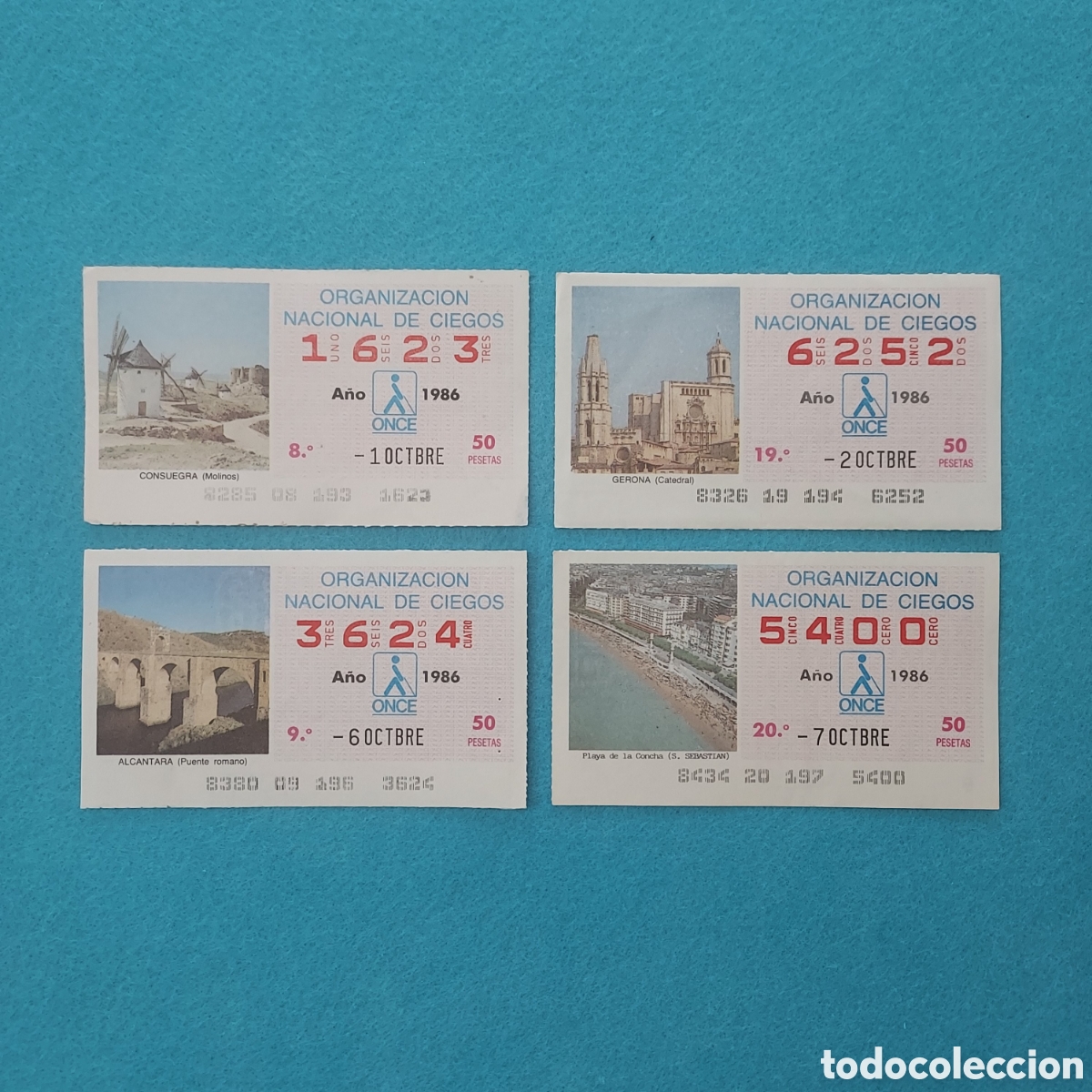 Cupones ONCE: 4 CUPONES DE LA ONCE (EDIFICIOS) A&Ntilde;O 1986 MES OCTUBRE LOS DE LA FOTO - Foto 1