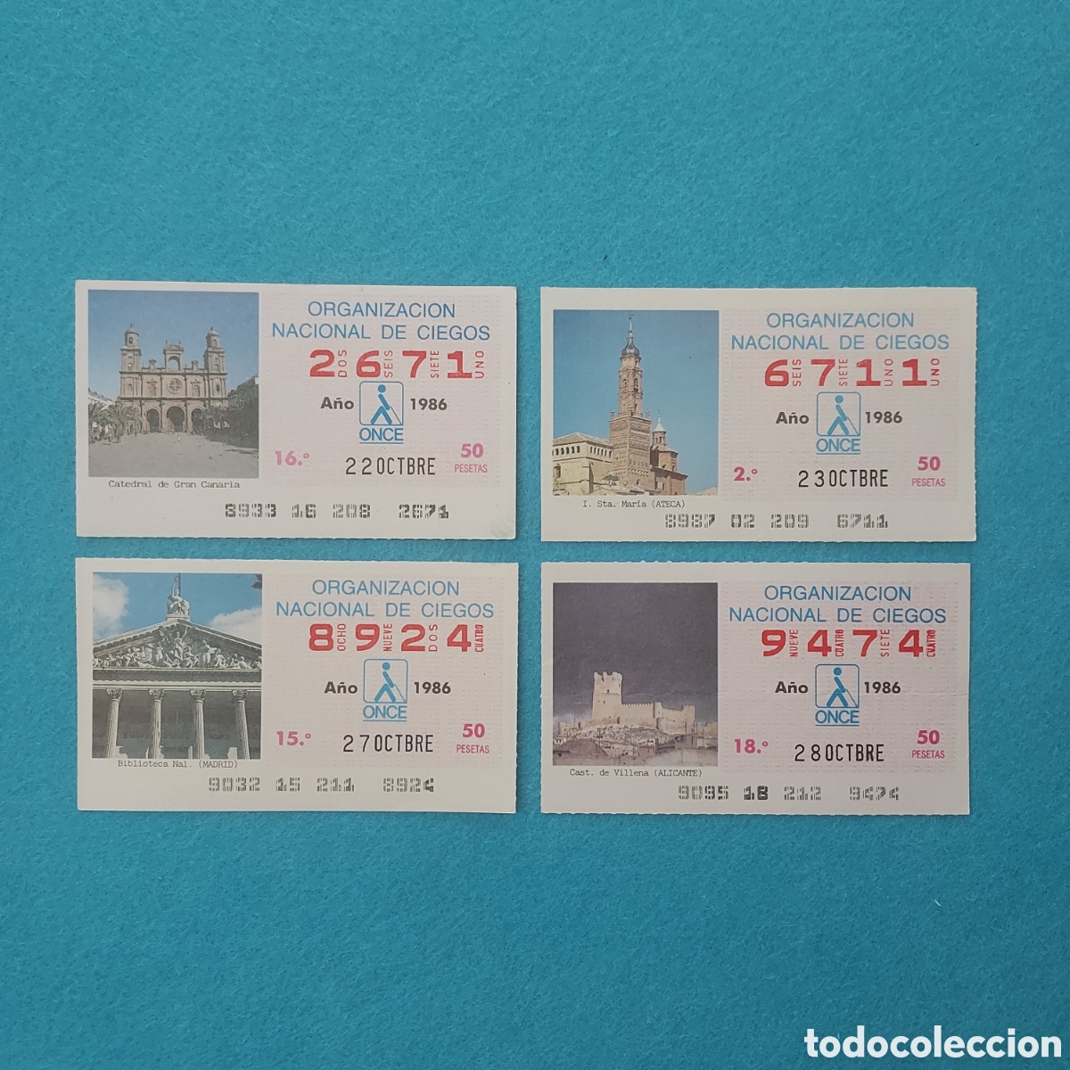 Cupones ONCE: 4 CUPONES DE LA ONCE (EDIFICIOS) A&Ntilde;O 1986 MES OCTUBRE LOS DE LA FOTO - Foto 1