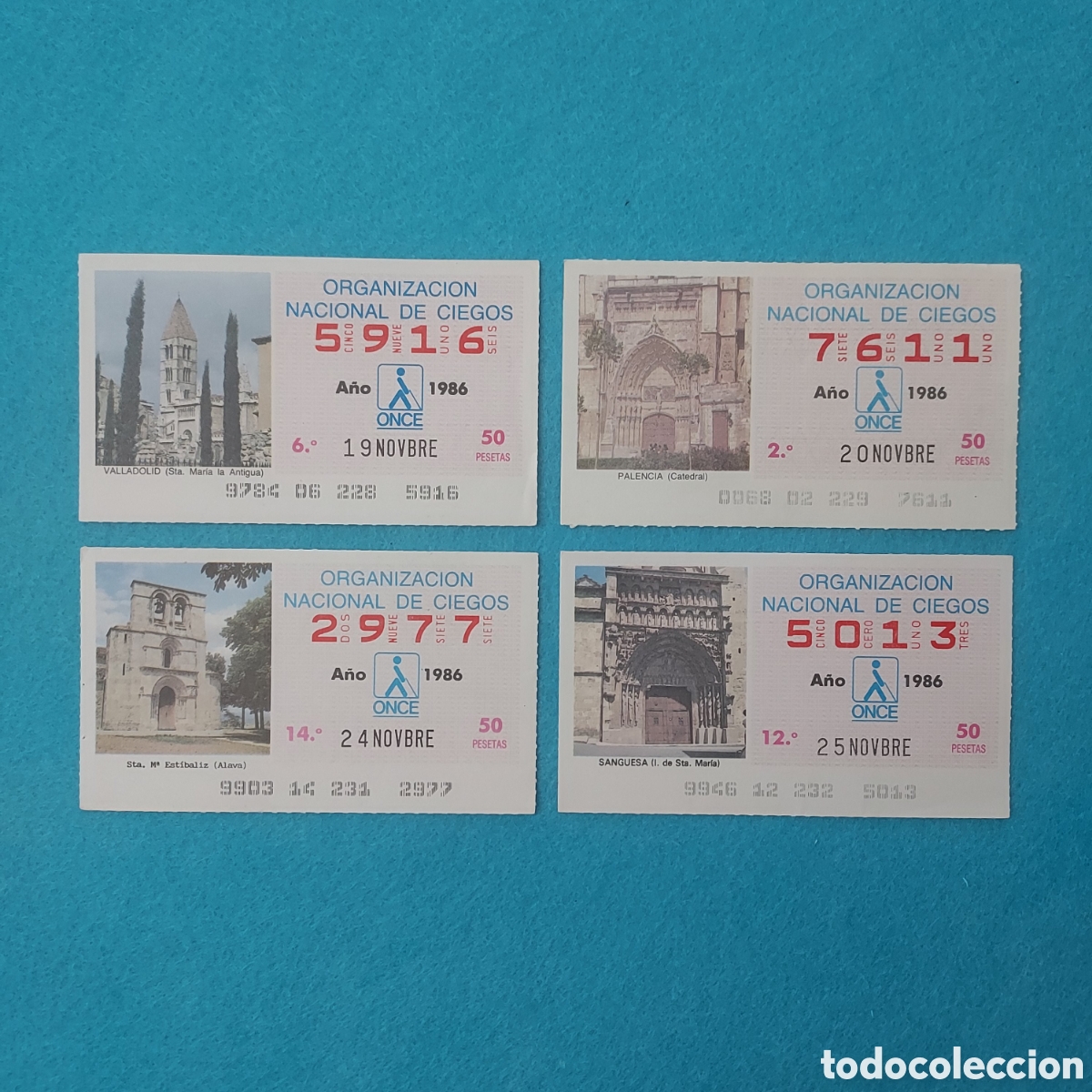Cupones ONCE: 4 CUPONES DE LA ONCE (EDIFICIOS) A&Ntilde;O 1986 MES NOVIEMBRE - Foto 1