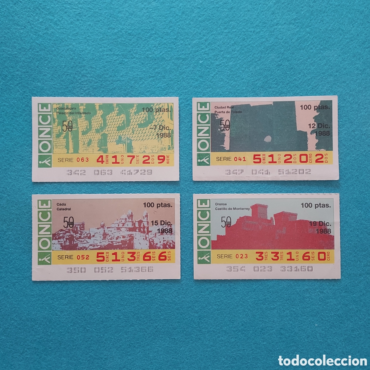 Cupones ONCE: 4 CUPONES ONCE (EDIFICIOS) A&Ntilde;O 1988 MES DICIEMBRE LOS DE LA FOTO - Foto 1