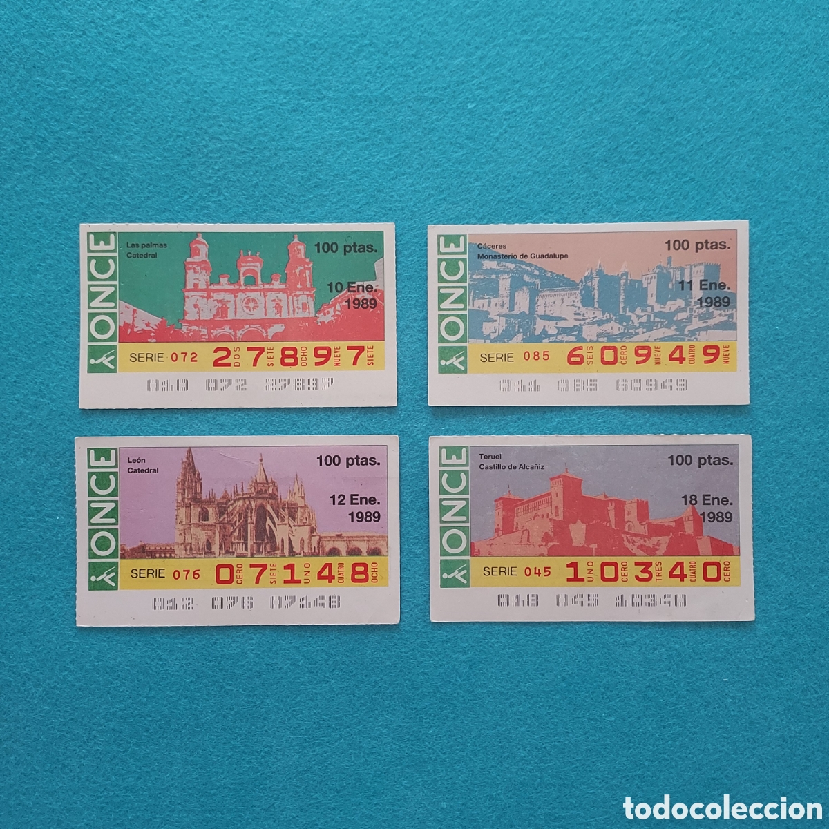 Cupones ONCE: 4 CUPONES ONCE (EDIFICIOS) A&Ntilde;O 1989 MES ENERO LOS DE LA FOTO - Foto 1