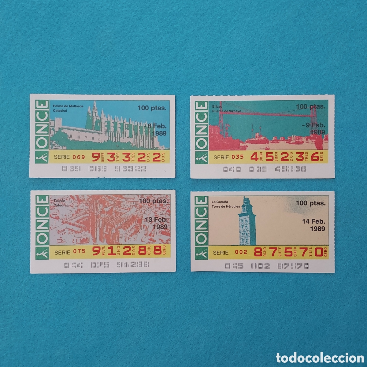 Cupones ONCE: 4 CUPONES ONCE (EDIFICIOS) A&Ntilde;O 1989 MES FEBRERO LOS DE LA FOTO - Foto 1