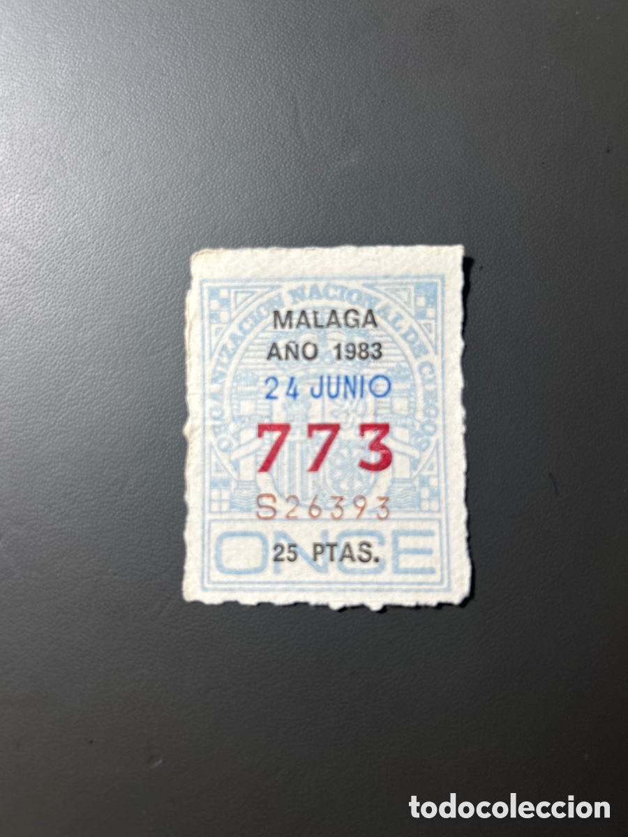Bilhetes ONCE: Loteria Cupon once A&ntilde;o 1983 Malaga 24 Junio