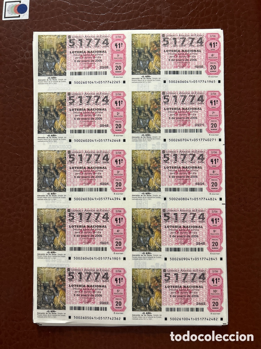 Cupones ONCE: Loteria A&ntilde;o 2006 Sorteo 2 Billete completo - Foto 1