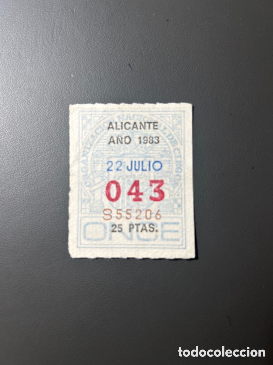 ONCE Coupons: Loteria Cupon once A&ntilde;o 1983 Alicante 22 Julio
