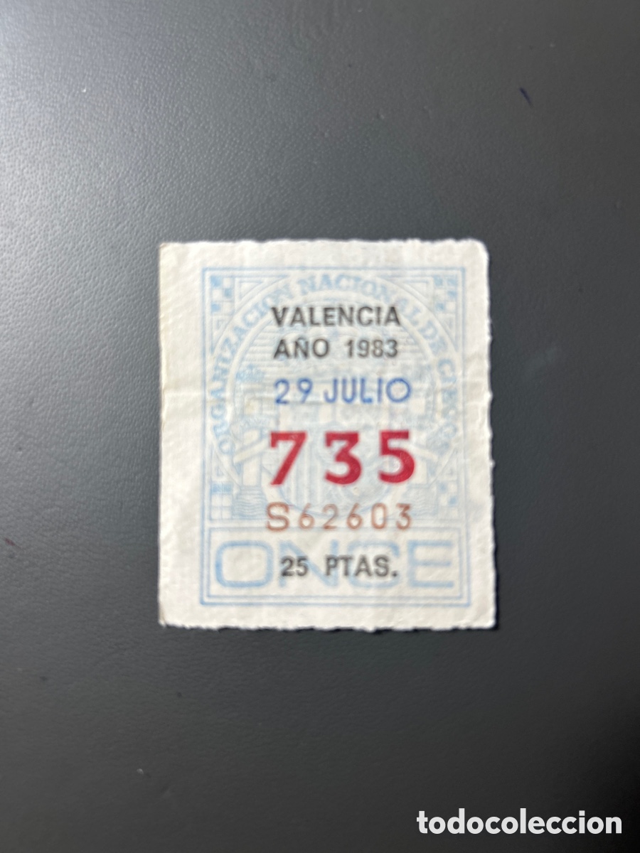 ONCE Coupons: Loteria Cupon once A&ntilde;o 1983 Valencia 29 Julio