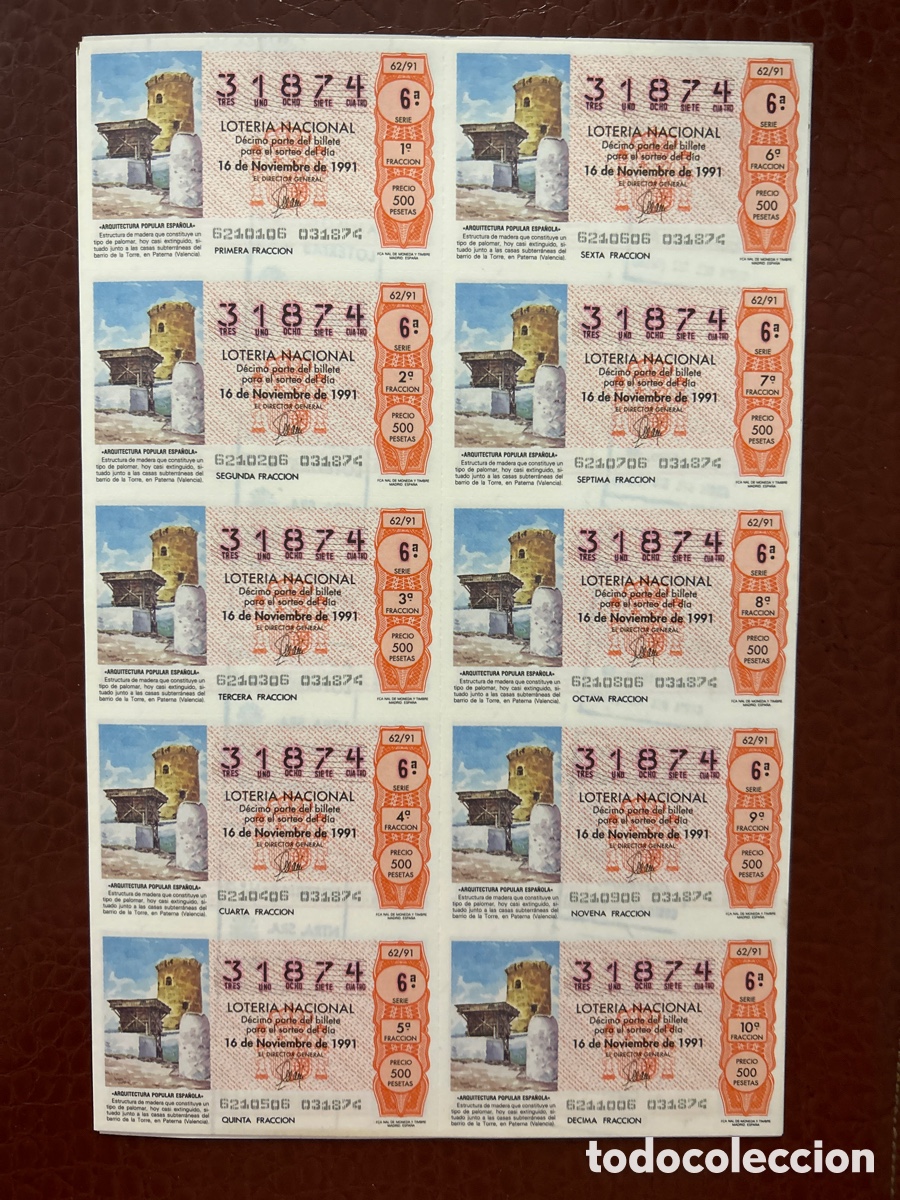 Cupones ONCE: Loteria A&ntilde;o 1991 Sorteo 62 - Foto 1