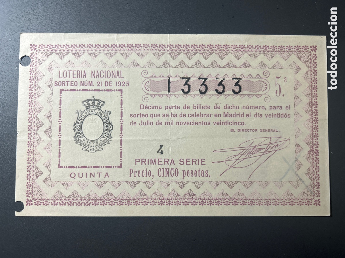 Cupones ONCE: Loteria A&ntilde;o 1925 Sorteo 21 - Foto 1