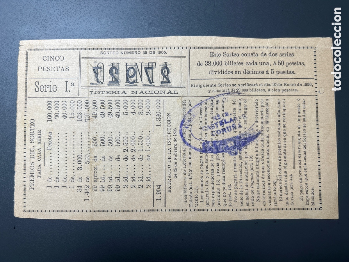 Cupones ONCE: Loteria A&ntilde;o 1905 Sorteo 35 - Foto 2
