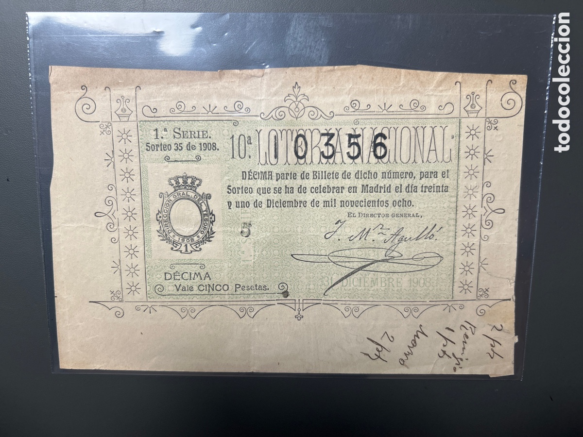 Cupones ONCE: Loteria A&ntilde;o 1908 Sorteo 35 - Foto 1