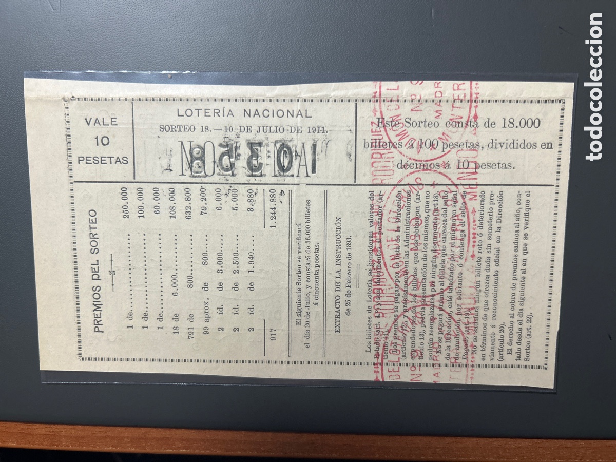 Cupones ONCE: Loteria A&ntilde;o 1911 Sorteo 18 - Foto 2