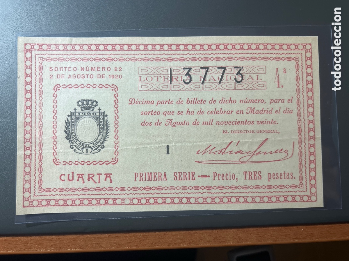 Cupones ONCE: Loteria A&ntilde;o 1920 Sorteo 22 - Foto 1