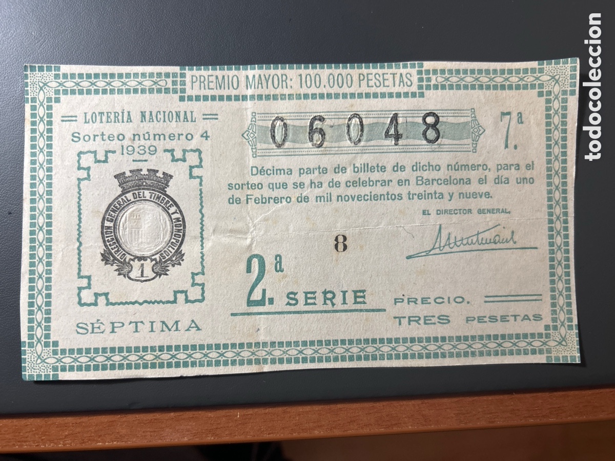 Cupones ONCE: Loteria A&ntilde;o 1939 Sorteo 4 - Foto 1