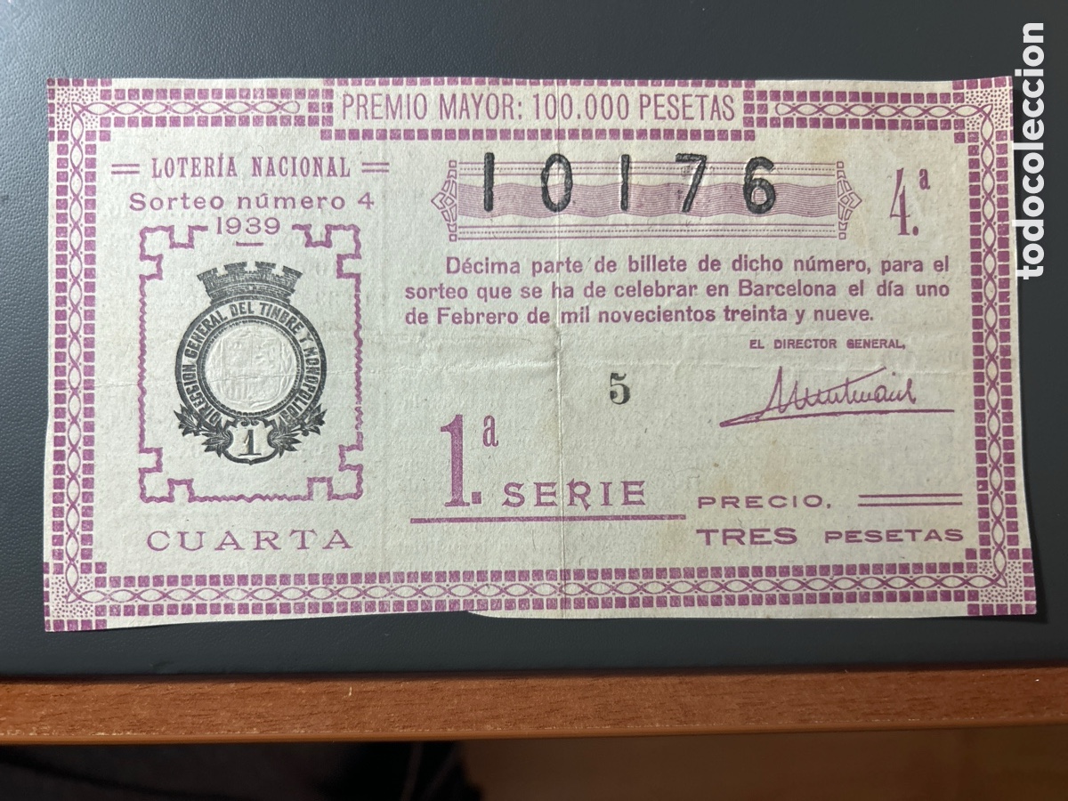 Cupones ONCE: Loteria A&ntilde;o 1939 Sorteo 4 - Foto 1