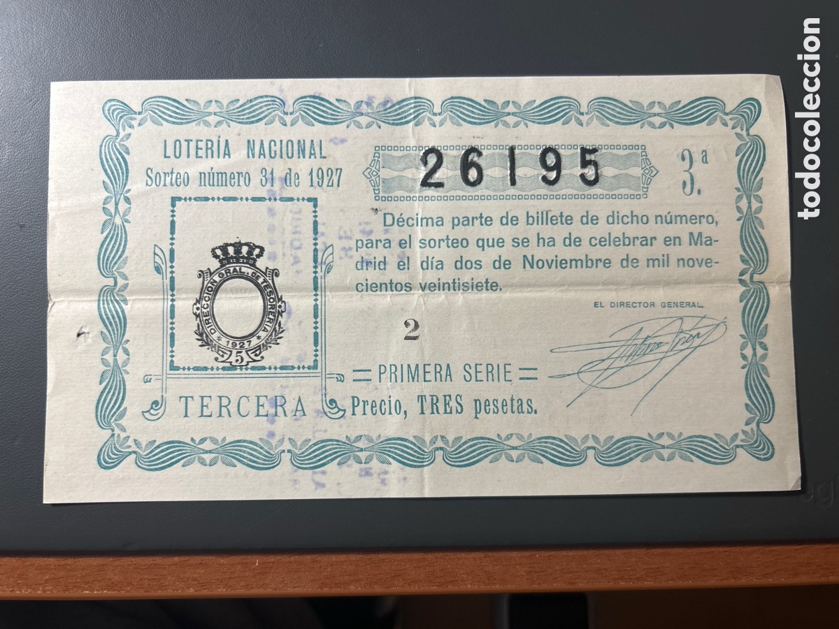 Cupones ONCE: Loteria A&ntilde;o 1927 Sorteo 34 - Foto 1