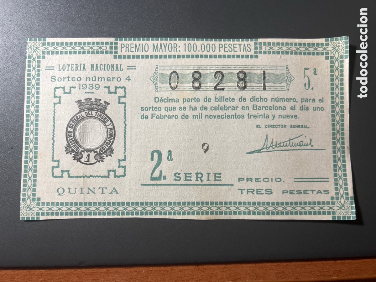 Cupones ONCE: Loteria A&ntilde;o 1939 Sorteo 4 - Foto 1
