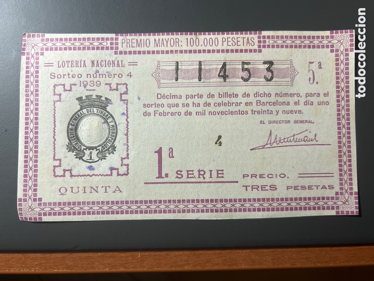 Cupones ONCE: Loteria A&ntilde;o 1939 Sorteo 4 - Foto 1
