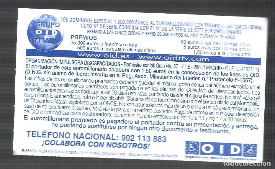 Cupones ONCE: 1 CUPON EUROMILLONARIO A&Ntilde;O 2008 - Foto 2