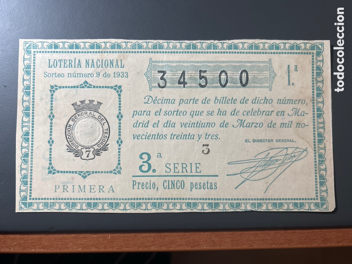 Cupones ONCE: Loteria A&ntilde;o 1933 Sorteo 9 - Foto 1