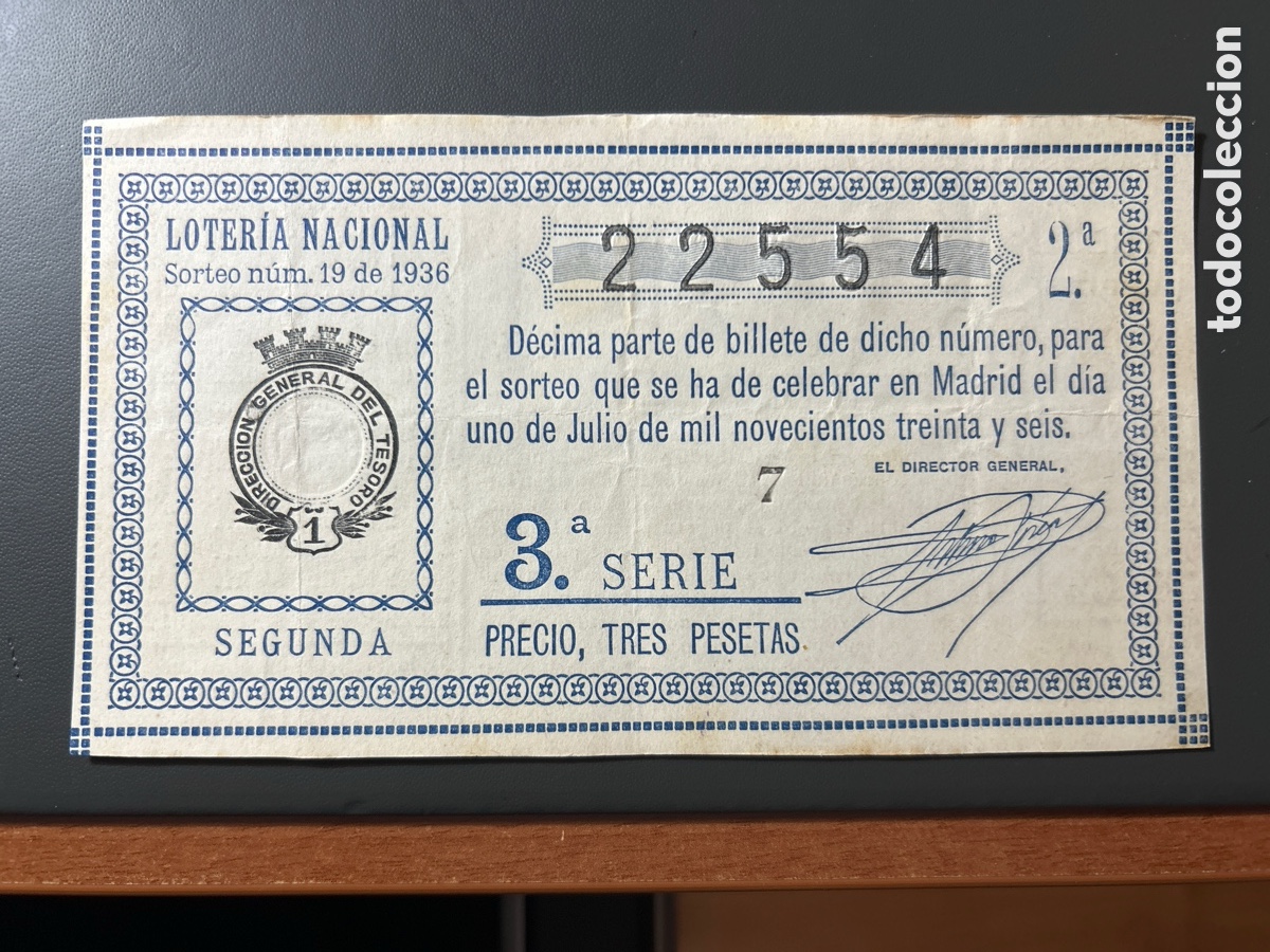 Cupones ONCE: Loteria A&ntilde;o 1936 Sorteo 19 - Foto 1