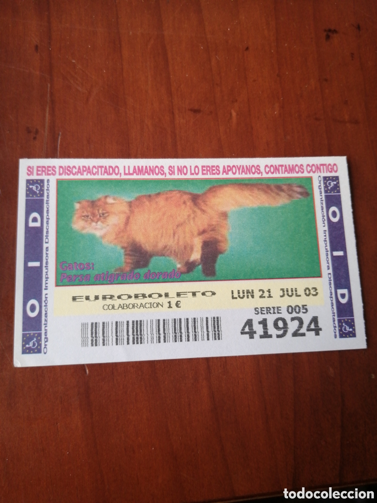Cupones ONCE: CUPON ONCE : GATOS : PERSA ATIGRADO DORADO - Foto 1