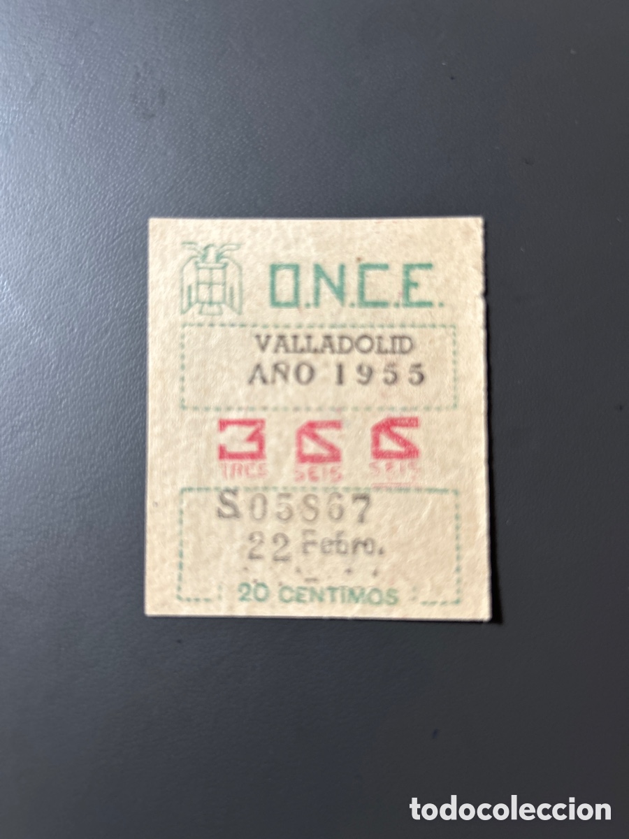 Cupones ONCE: Loteria Cupon once A&ntilde;o 1955 Valladolid 22 Febrero