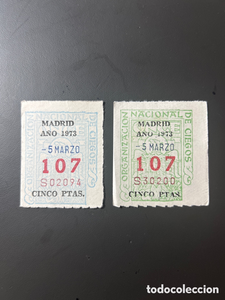 Cupones ONCE: Loteria Cupones Once A&ntilde;o 1973 Madrid 5 Marzo Mismo d&iacute;a distinto color