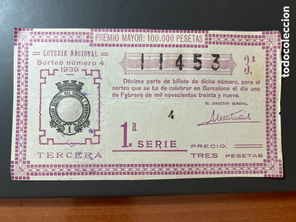 Coupon ONCE: Loteria A&ntilde;o 1939 Sorteo 4 Serie 1