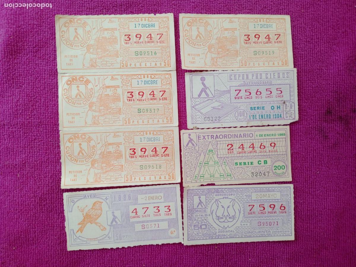 Cupones ONCE: ONCE. 8 cupones. A&ntilde;os 80 - Foto 1