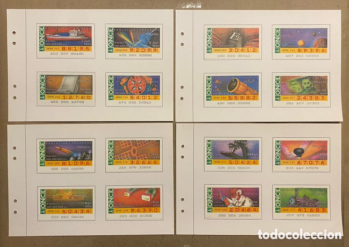 Cupones ONCE: COLECCI&Oacute;N CUPONES SORTEO ONCE, TEM&Aacute;TICA &ldquo;EVOLUCI&Oacute;N Y PROGRESO&rdquo; DE 1990. 48 CUPONES EN TOTAL - Foto 2