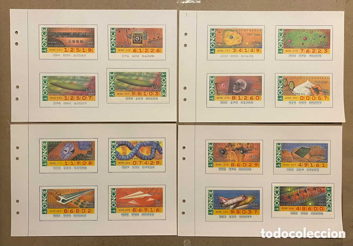 Cupones ONCE: COLECCI&Oacute;N CUPONES SORTEO ONCE, TEM&Aacute;TICA &ldquo;EVOLUCI&Oacute;N Y PROGRESO&rdquo; DE 1990. 48 CUPONES EN TOTAL - Foto 3