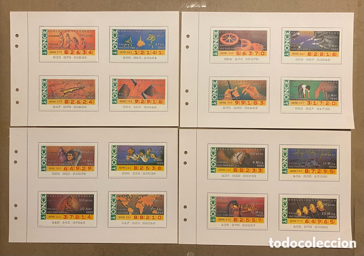 Cupones ONCE: COLECCI&Oacute;N CUPONES SORTEO ONCE, TEM&Aacute;TICA &ldquo;EVOLUCI&Oacute;N Y PROGRESO&rdquo; DE 1990. 48 CUPONES EN TOTAL - Foto 1