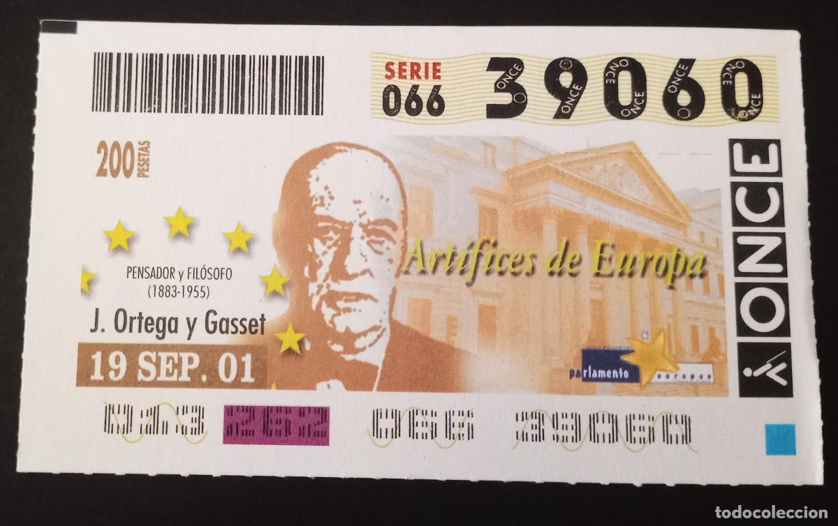 Cupones ONCE: CUP&Oacute;N ONCE - 19/SEPTIEMBRE/2001 - ART&Iacute;FICES DE EUROPA - J. ORTEGA Y GASSET