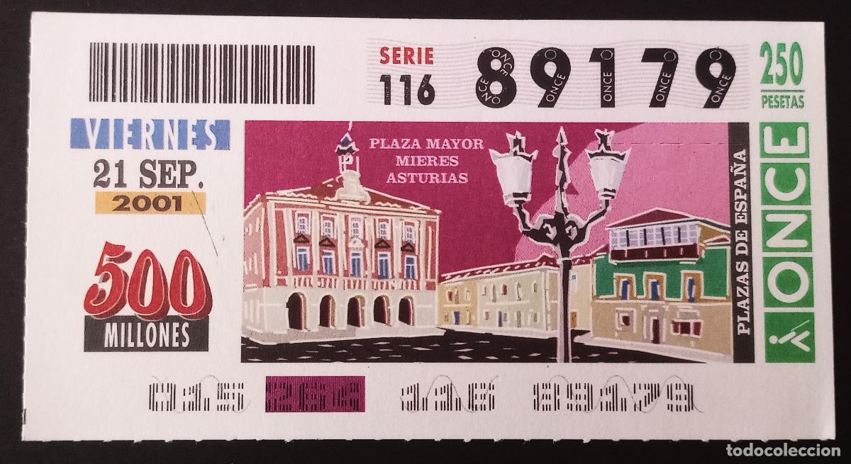 Bilhetes ONCE: CUP&Oacute;N ONCE - 21/SEPTIEMBRE/2001 - PLAZA MAYOR MIERES ASTURIAS