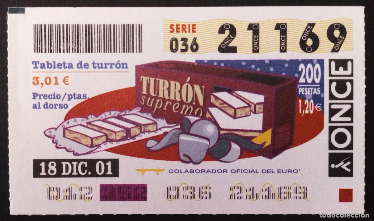 Cupones ONCE: CUP&Oacute;N ONCE - 18/DICIEMBRE/2001 - TABLETA DE TURR&Oacute;N - Foto 1