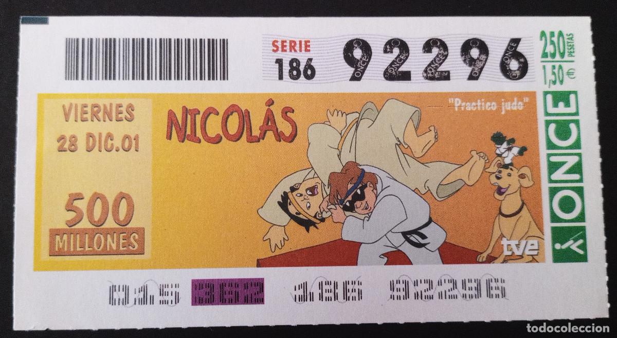 Bilhetes ONCE: CUP&Oacute;N ONCE - 28/DICIEMBRE/2001 - NICOL&Aacute;S, PRACTICO JUDO